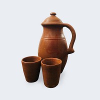 Clay Water Jug 1.5 LTR with two Glasses 