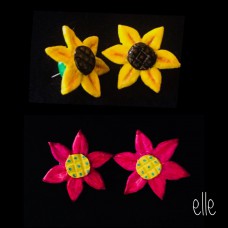 Blossom collection- Sunflower and Pink Petal-Medium size earrings
