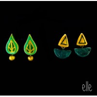 Leafy stud + Dark Green Golden Dangle 