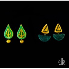 Leafy stud + Dark Green Golden Dangle 